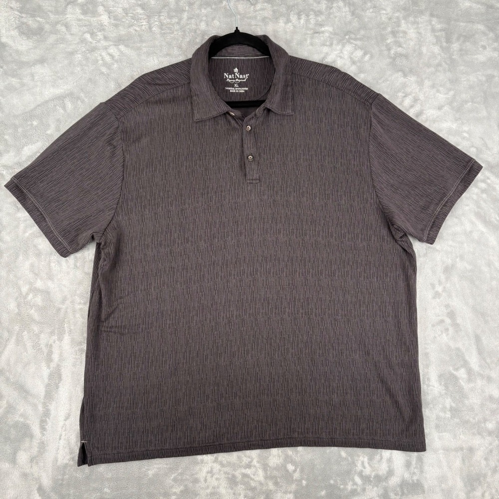 Nat Nast Mens Polo XL Gray Striped Short‎ Sleeve Shirt Luxury Originals Casual